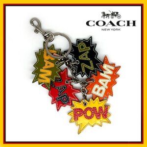 **Rare** COACH Comic Book Action Sounds Leather Keychain Bag Charm EUC